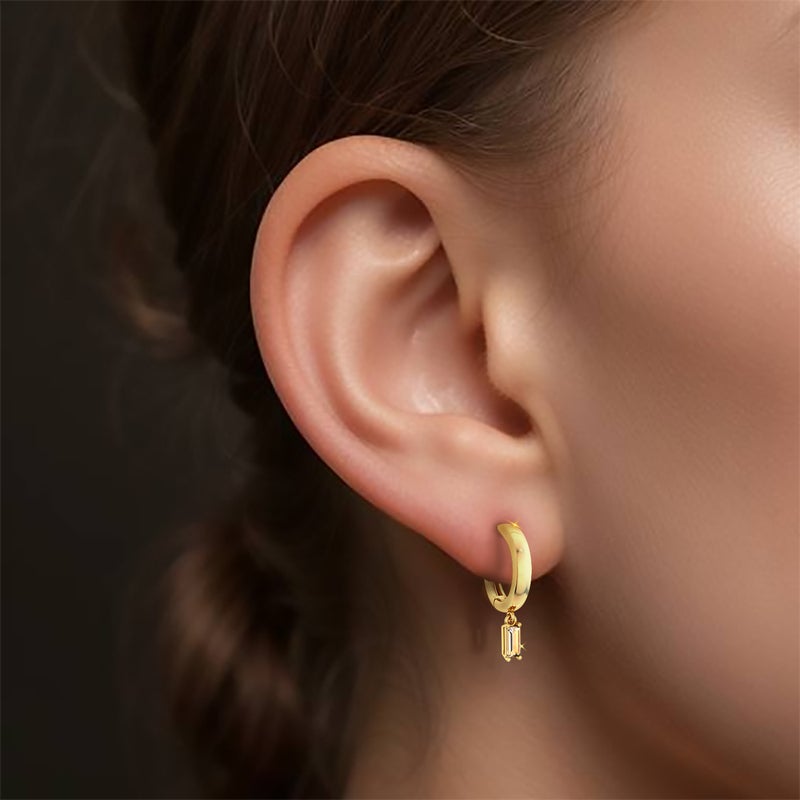 Miss L' by L'azurde Baguette Shaped Orange Stone Hoop Earring in 14K Gold - 1 Piece - Image 2